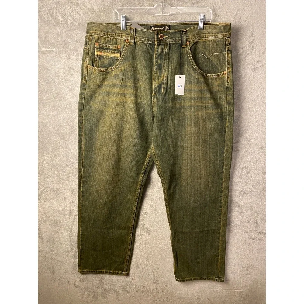 Royal Blue Relaxed Fit Jeans Men's 40x32 Brown Wash Denim Straight Leg NWT